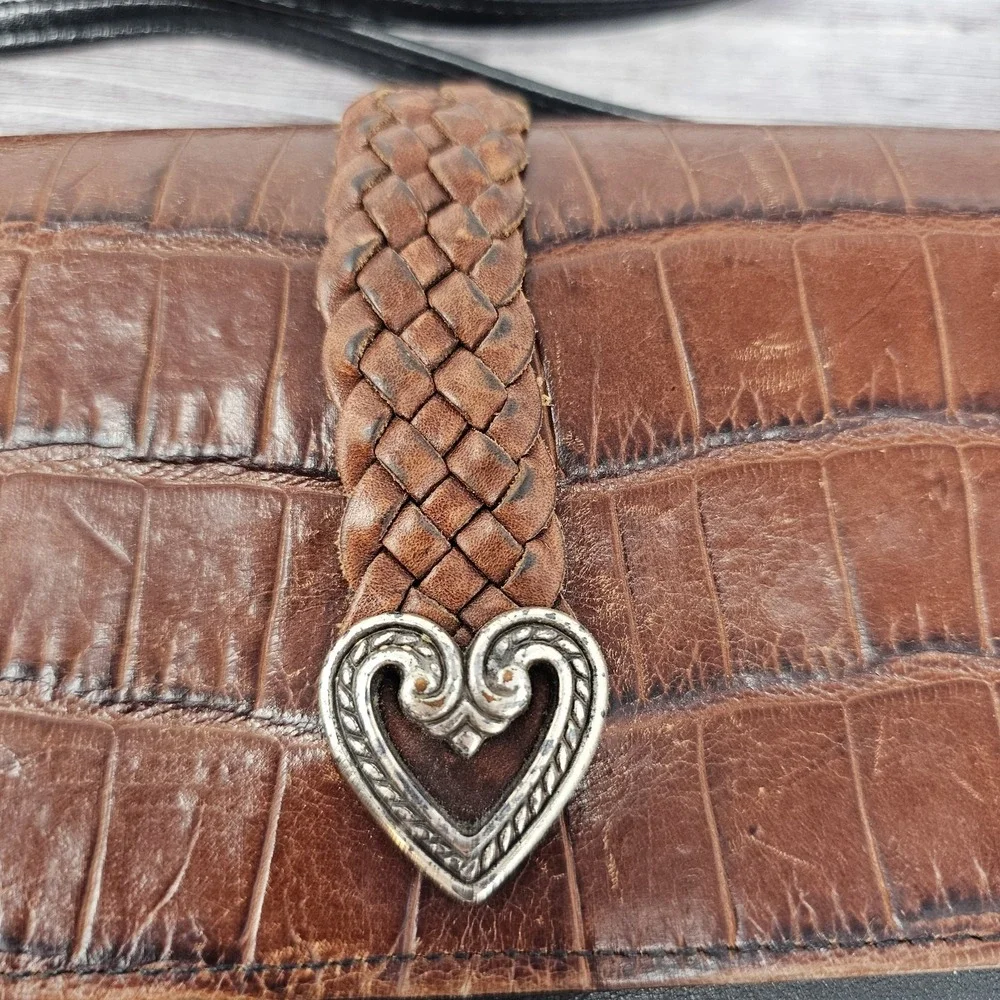 Brighton Brown Croc Embossed Patent Leather Crossbody Bag Wallet